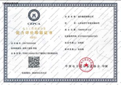 能力評(píng)價(jià)等級(jí)證書